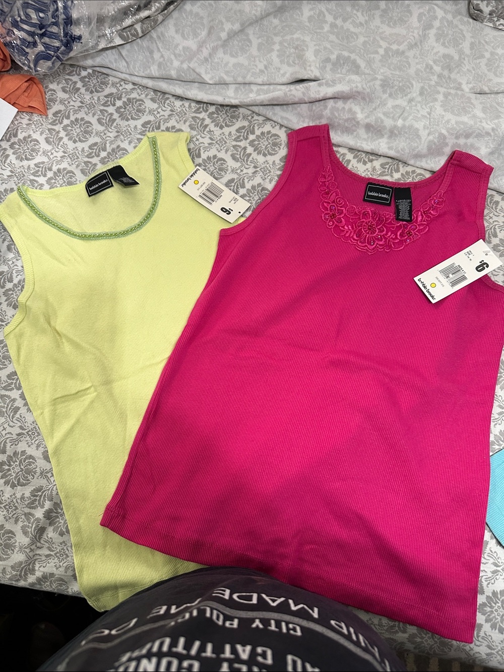 Bobbie Brooks Pink Floral-Applique Tank & Bobbie Brooks Light Yellow Tank - Set
